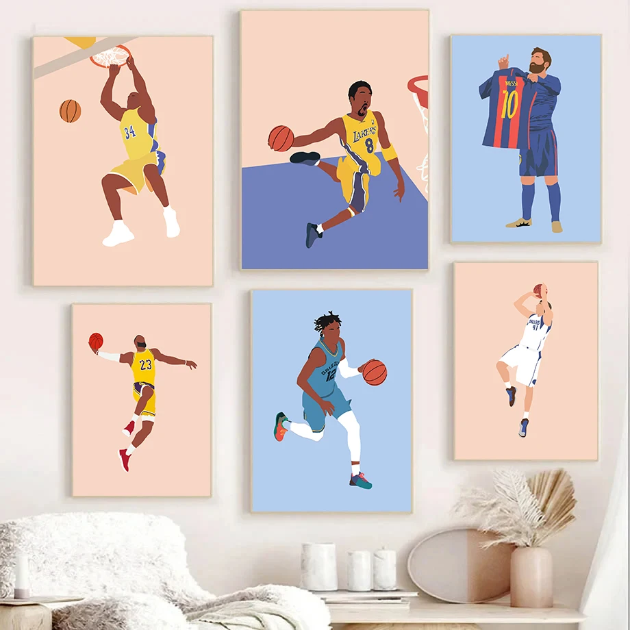 Modern Famous Basketball Player Minimalist Cartoon Illustration Classic Poster Canvas Paintings Wall Art Pictures Home Decor