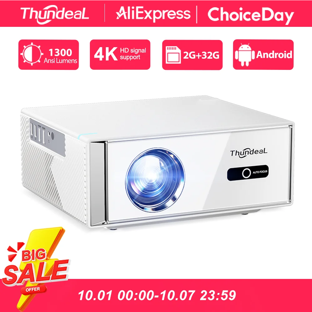 Proiettore Android ThundeaL TD95W Full HD 1080P WiFi 2K 4K, Cinema Domestico Portatile, Smart TV, Video, Film, Riunioni, Proiettore LED TD95