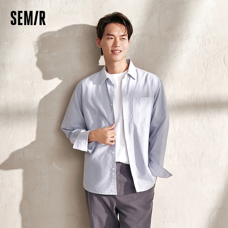 Semir Shirt Men Long Sleeve Shirt 2024 New Autumn Collection Simple Solid Color Versatile Top Business and Professional Attire