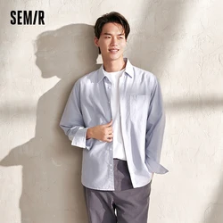 Semir Shirt Men Long Sleeve Shirt 2024 New Autumn Collection Simple Solid Color Versatile Top Business and Professional Attire