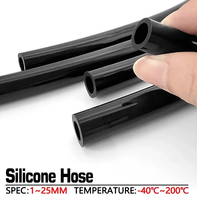2M Black Silicone Hose Food Contact Flexible Nontoxic Tube 1/2/3/4/5/6/7/8/9/10/12/14-25 Pressure Resistant Leakproof