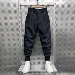2024 New Spring and Autumn Fashion Brand Wrinkled and Handsome High Waist Button Loose Casual Harlan Suit Pants for Men