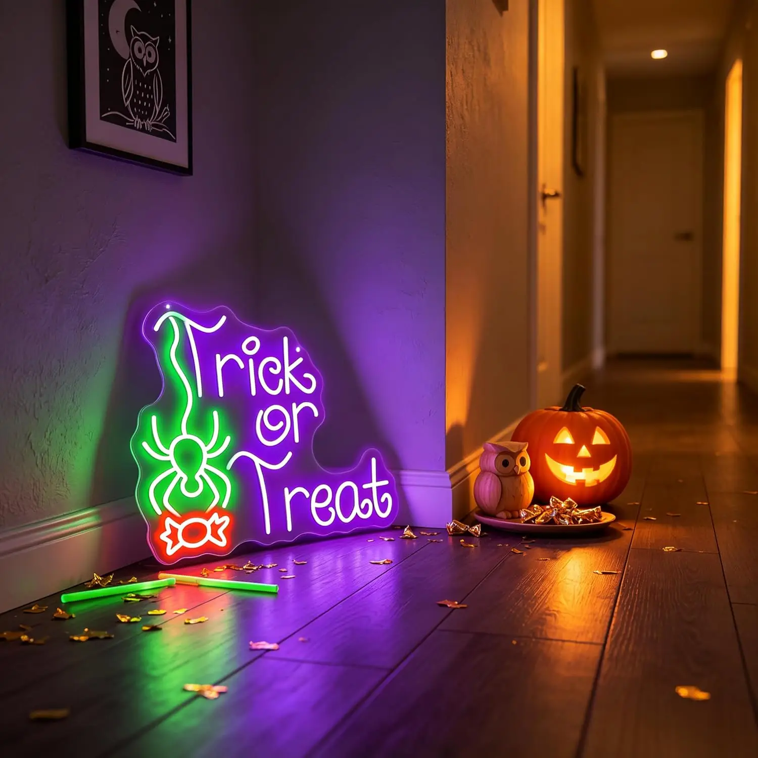 Trick Or Treat Neon Sign LED Neon Light USB Powered Wall Hanging Lamp Halloween Party Home Bar Window Bedroom Decoration Gift