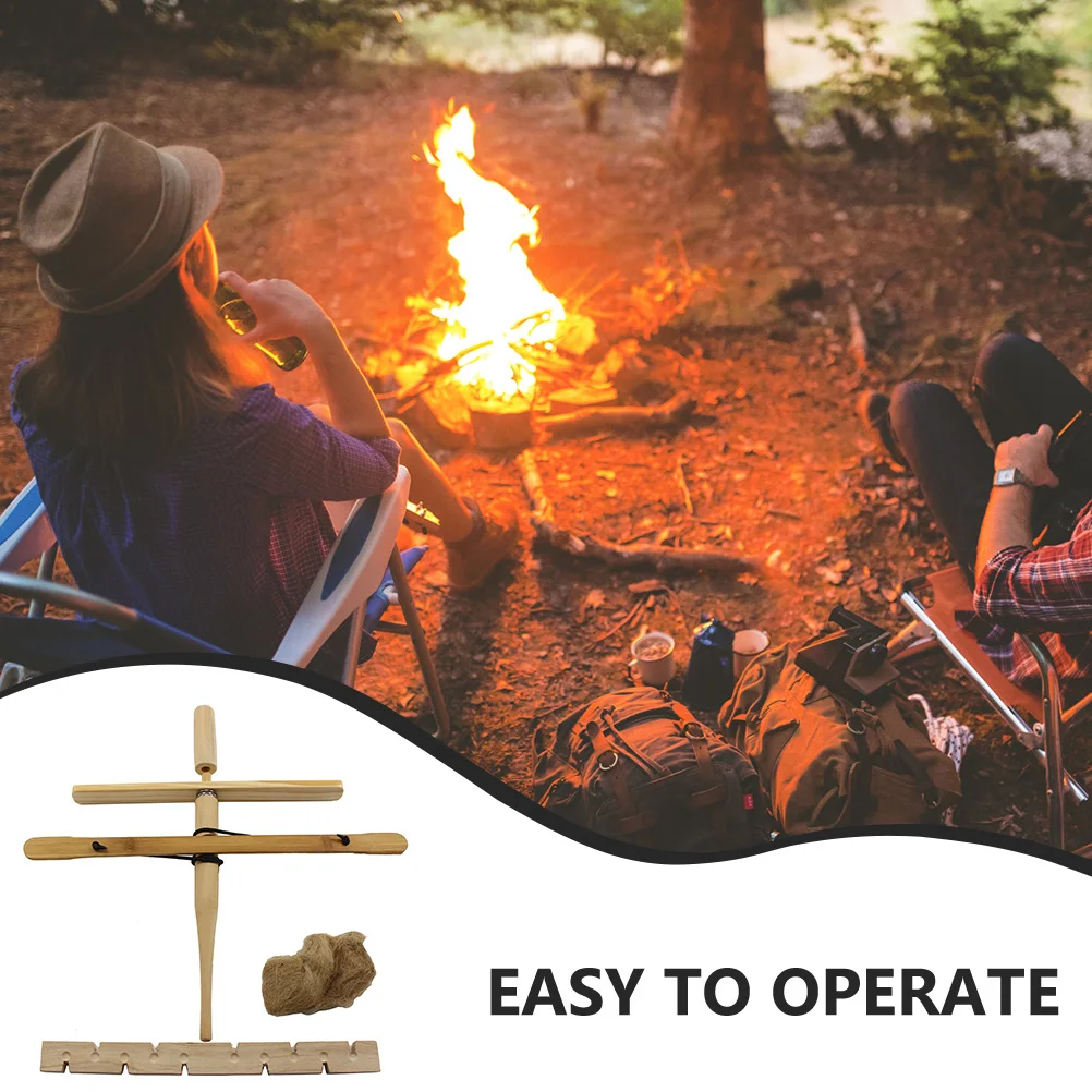 مجموعة واحدة من معدات حريق التخييم، مجموعة أدوات تشغيل خشبية، علامة حريق الاحتكاك للبقاء على قيد الحياة البرية، سهلة الاستخدام للمغامرة الخارجية المزدوجة #4