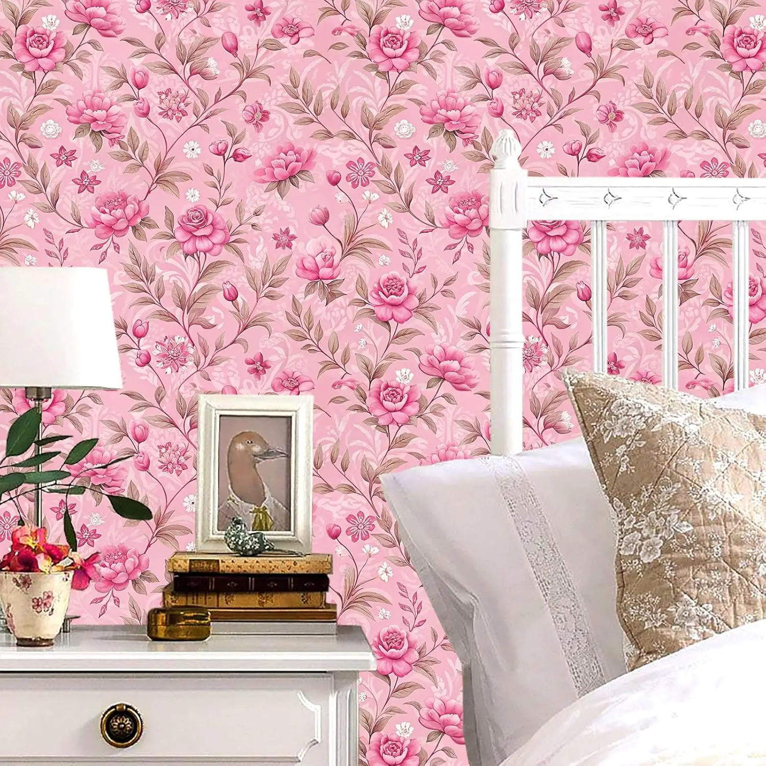 핑크 꽃 껍질과 스틱 벽지 꽃 접촉 종이 이동식 방수 벽 종이 비닐 자체 접착 벽지
