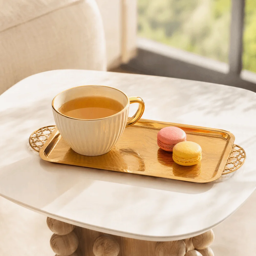 Stainless Steel Serving Tray Rectangular Oblong Fruit Tray 35.2 x 13.8 x 1.8 cm Star Handle Makeup Organizer Tray