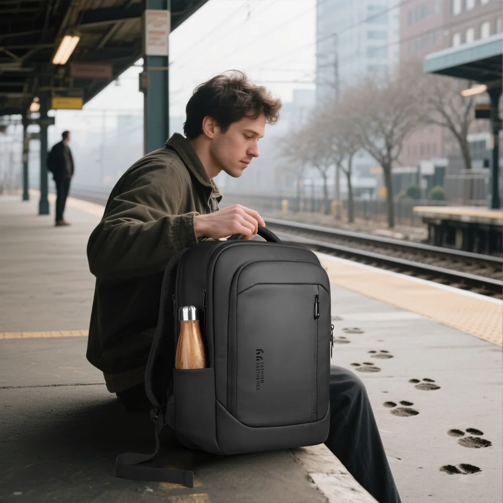 HK تصميم جديد حقيبة السفر الرجال حقيبة ظهر للأعمال الكبيرة للعمل تخفيف أكسفورد حقائب الظهر المقاومة للماء 17 "حقائب الكمبيوتر المحمول مع USB #3