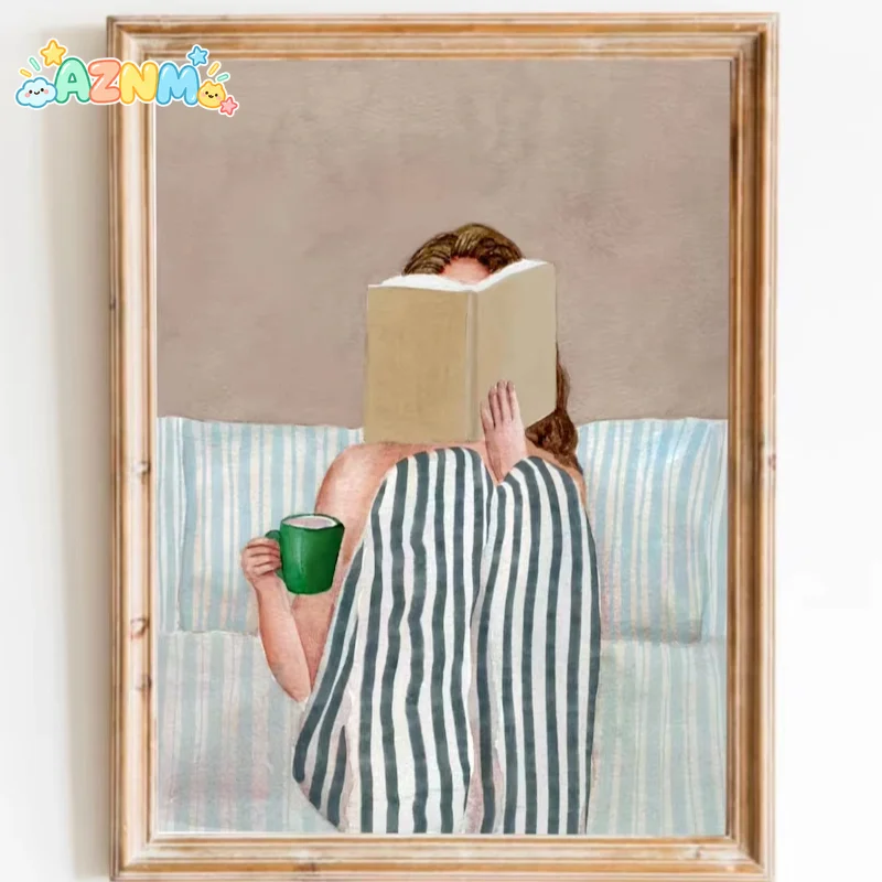 reading woman art print | book poster | feminine cozy wall art | bold orange art print | abstract contemporary portrait art |