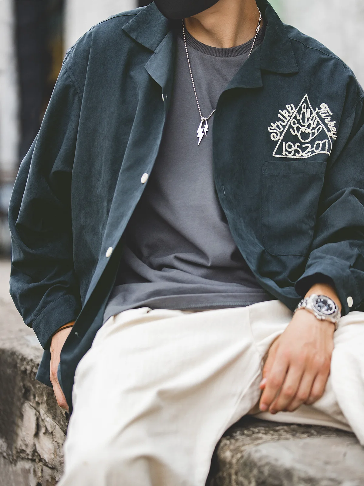 

Maden American Retro Loose Fit Long Sve een irt с вышивкой и поплавкой для боулинга Мужская осенняя мода irt