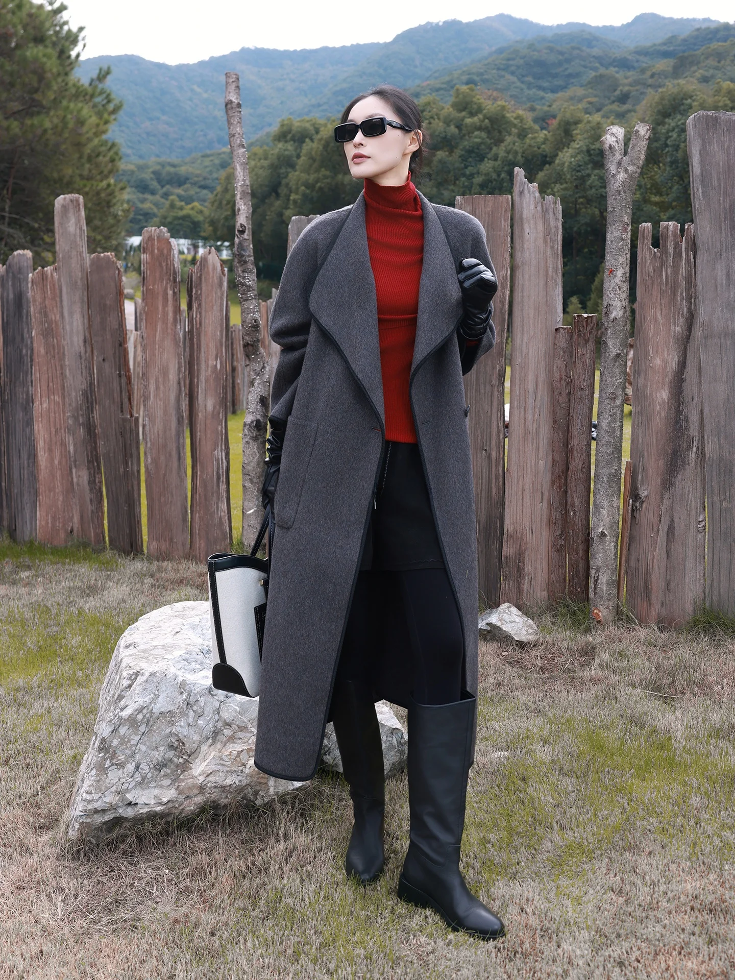 

Double-Sided Woolen Long Coat Collared Korean Sle Faionable Women's Outerwear JIEJI ZHANG Commute Simple Loose Fit Thi