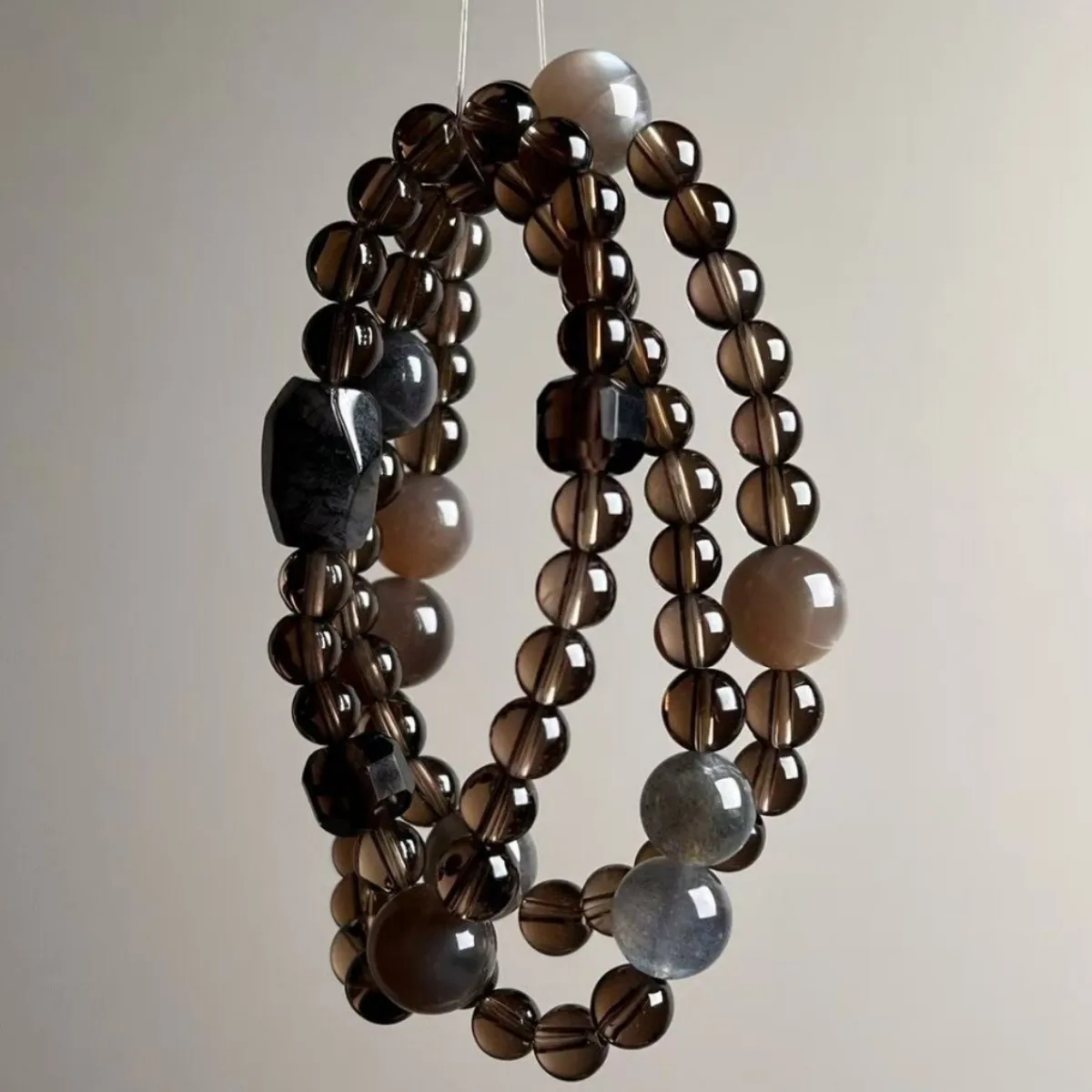 

Original Natural Crystal Bracelet, Men's and Women's, Amethyst, Gray Moonstone Double Circle Light Luxury Bracelet