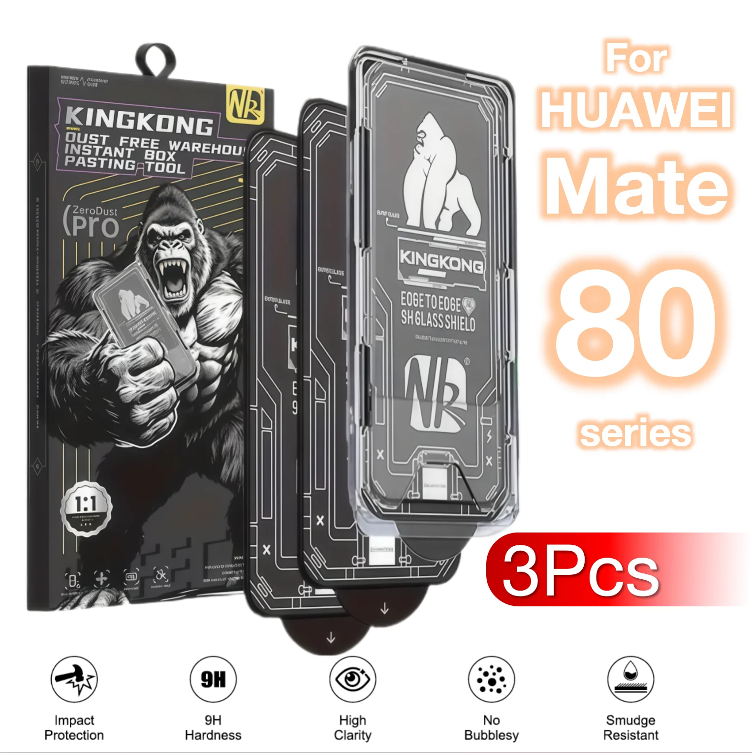 3 Stück für Huawei Mate 80 Pro Max RS gehärtetes Glas Displayschutzfolie 9H keine Staubblasen Mobiles Zubehör Super glatt
