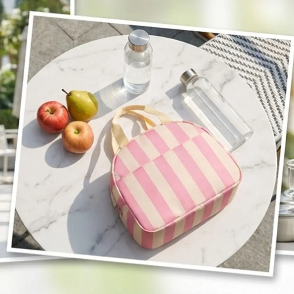 Multi-Purpose Striped Insulated Lunch Bag Reusable Leakproof Food Thermal Box with Handle Handheld Food Tote Bag Food Storage