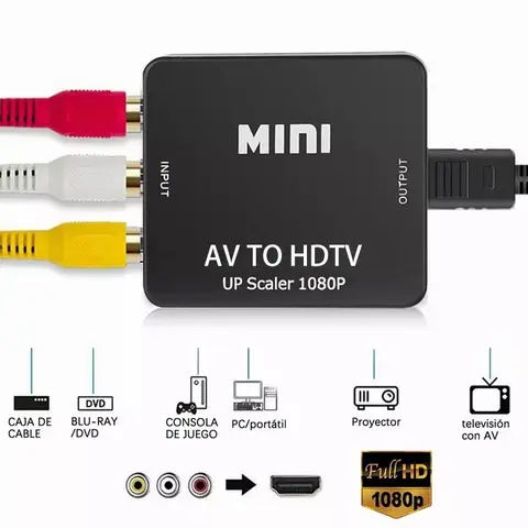 RCA AV를 HDMI 호환 변환기로 변환하는 AV 비디오 박스 1080P AV2HDMI 비디오 컴포지트 변환기 NTSC PAL 출력 지원 HDMI에서 AV로