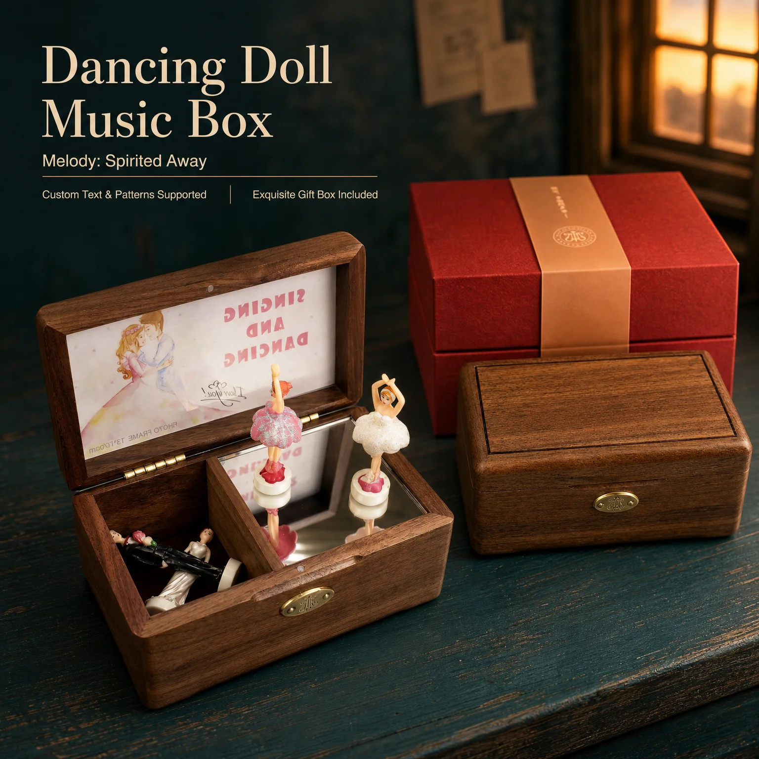 walnut wood Customizable   music box Gifts for friends, family, birthdays, Christmas,and New Year.
