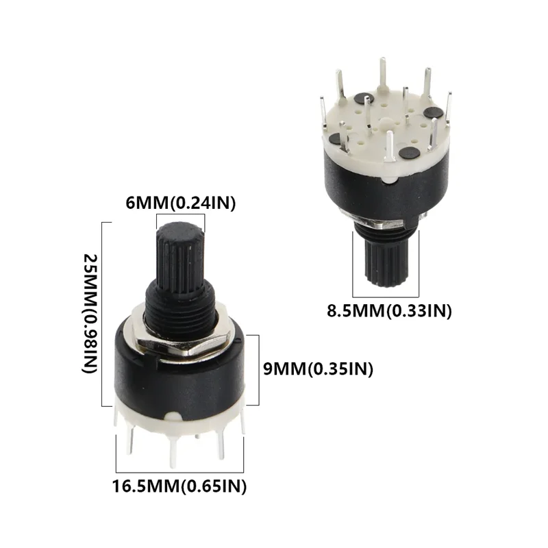 1PCS SR16 Plastic 16MM Rotary Band switch 2 Pole 3 4 position 1 Pole 5 6 8 Position Handle Length 15MM Axis band switch