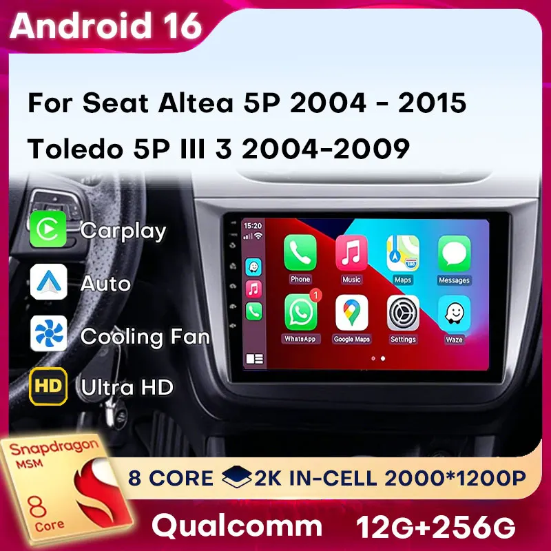 Android 16 Carplay For Seat Altea 2004-2015 Toledo 2004-2009 LHD 4G LTE Auto DSP Audio Car Radio Player Navigation WIFI BT Video