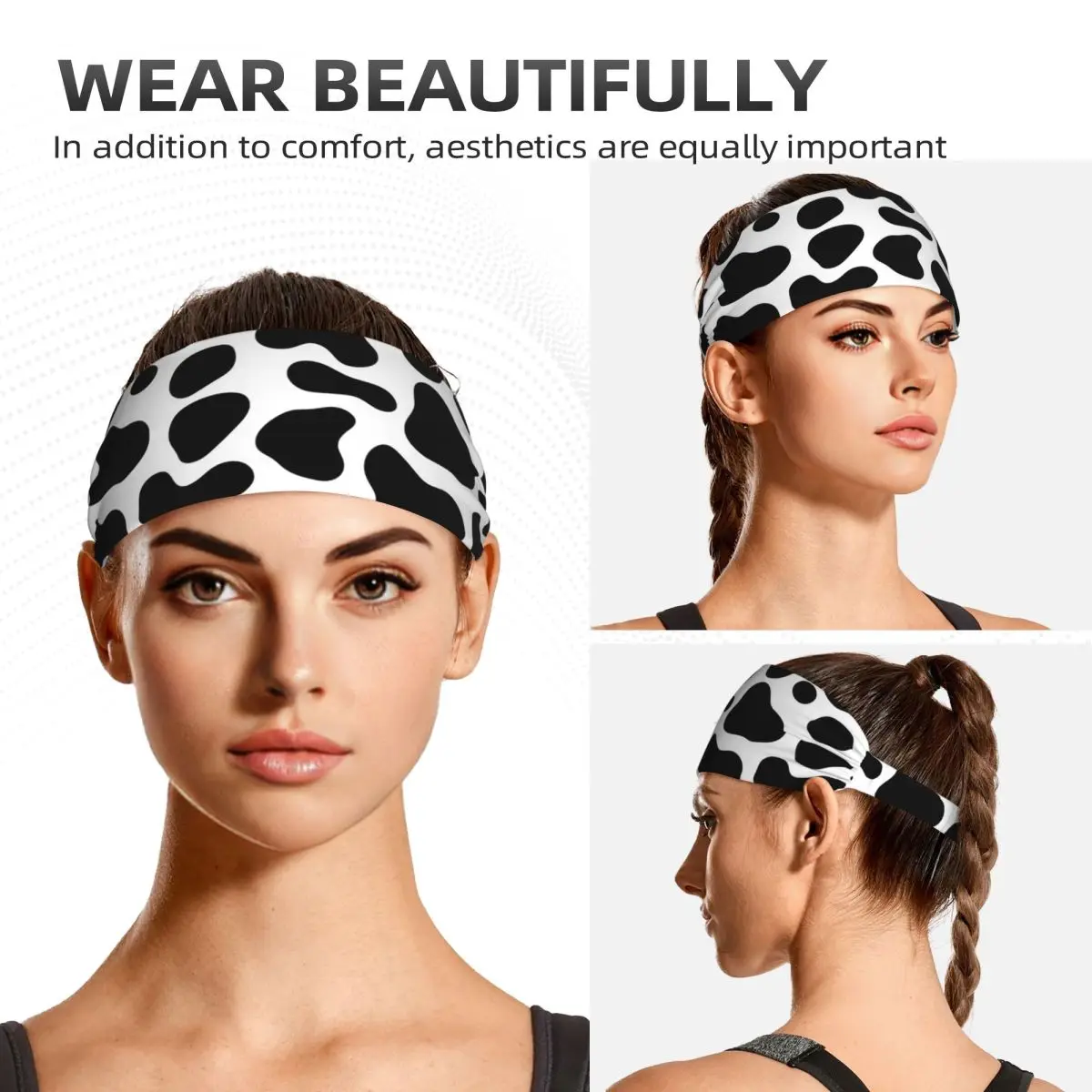 Cow Spots Animal Print Unisex Elastic Sports Sweat Headbands Sweat Wicking Soft Hair Bands for Gym Yoga Running Fitness