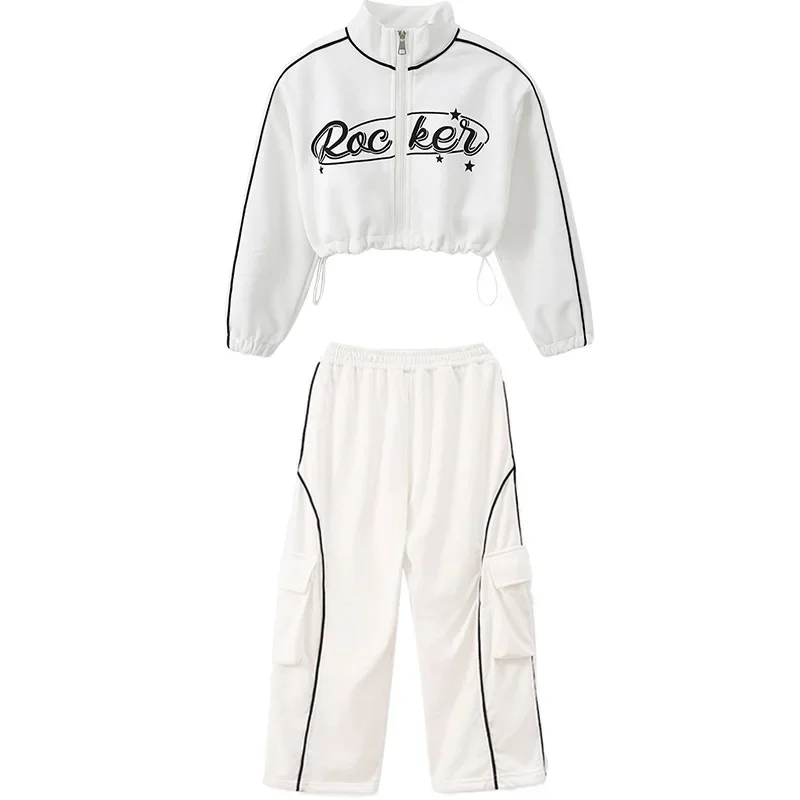Girls Jazz Dance Clothes White Coat Baggy Pants for Kids Hip Hop Costume Teenagers Breaking Street Dance Suit