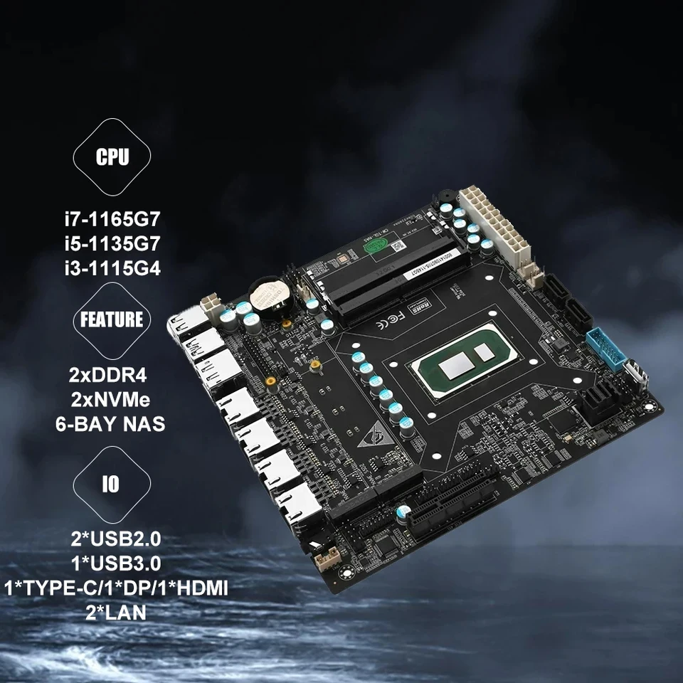 Nas Motherboard ITX Set Onboard 11th Gen Core I7 1165G7 4x I226