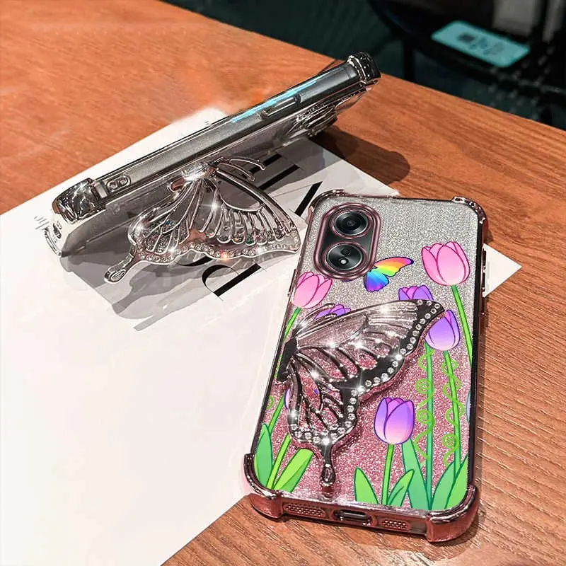 حزام بريق لطيف فراشة توليب حامل الحال بالنسبة ممن لهم A38 A36 A76 A58 A57 A74 A78 A5 A7 A79 A95 A60 A18 A53 A17 A16 4G 5G الظهر