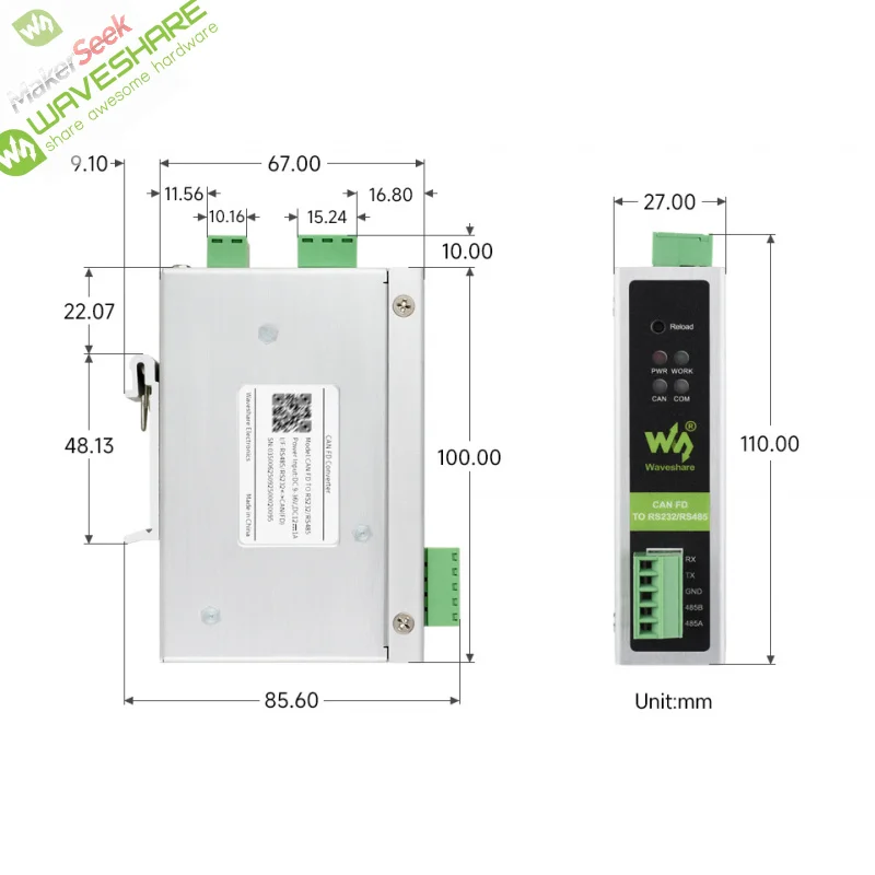 

SKU-32599 Waveshare FD Protocol Converter, CAN FD To RS232/RS485