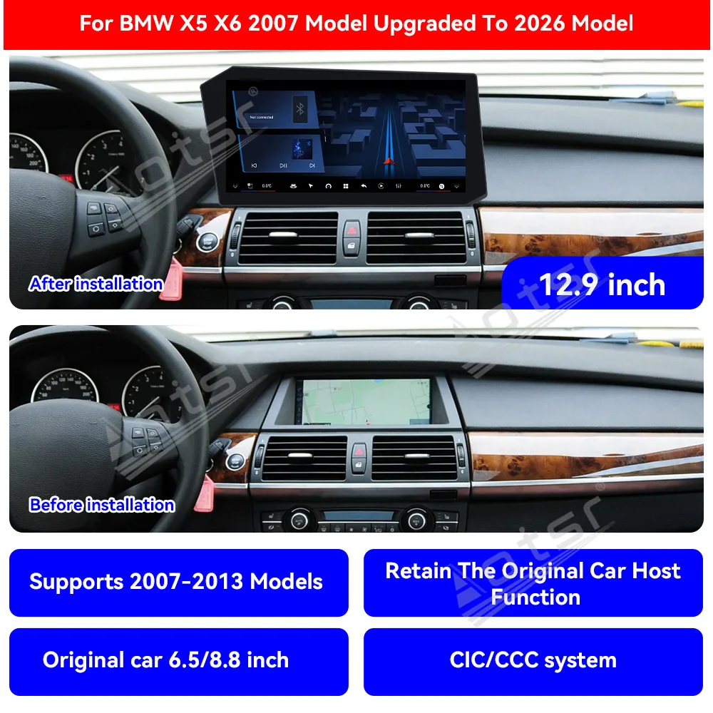 راديو سيارة أندرويد 12.9 بوصة رفيع للغاية لسيارات BMW X5/X6 2007-2013 ترقية 2026 نمط سيارة نظام تحديد المواقع والملاحة Carplay الوسائط المتعددة #6