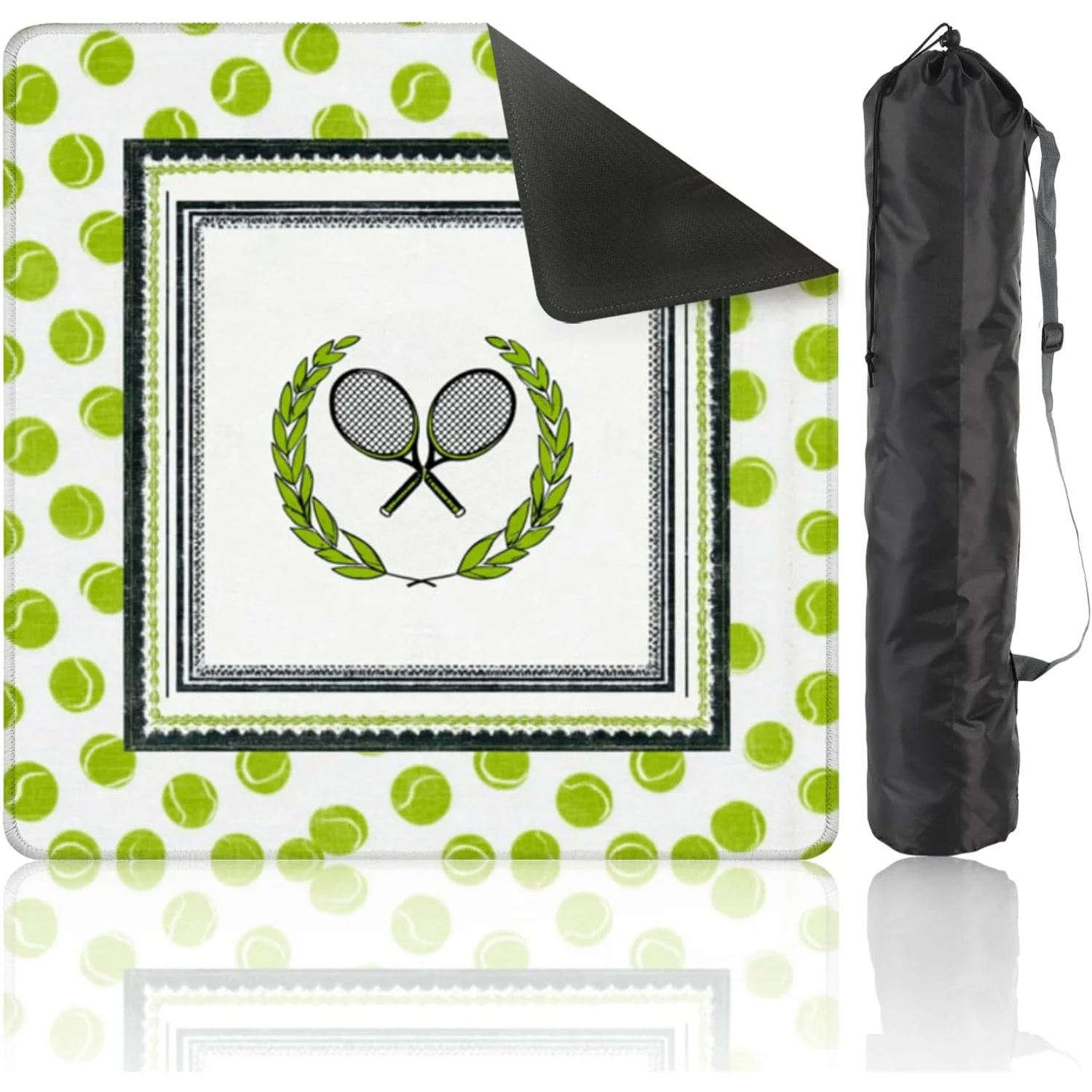 Tennis Racket Laurel Wreath Mahjong Mat with Carrying Bag 31.5 X 31.5 Non Slip Noise Reduction for Poker Dominoes Tile Games