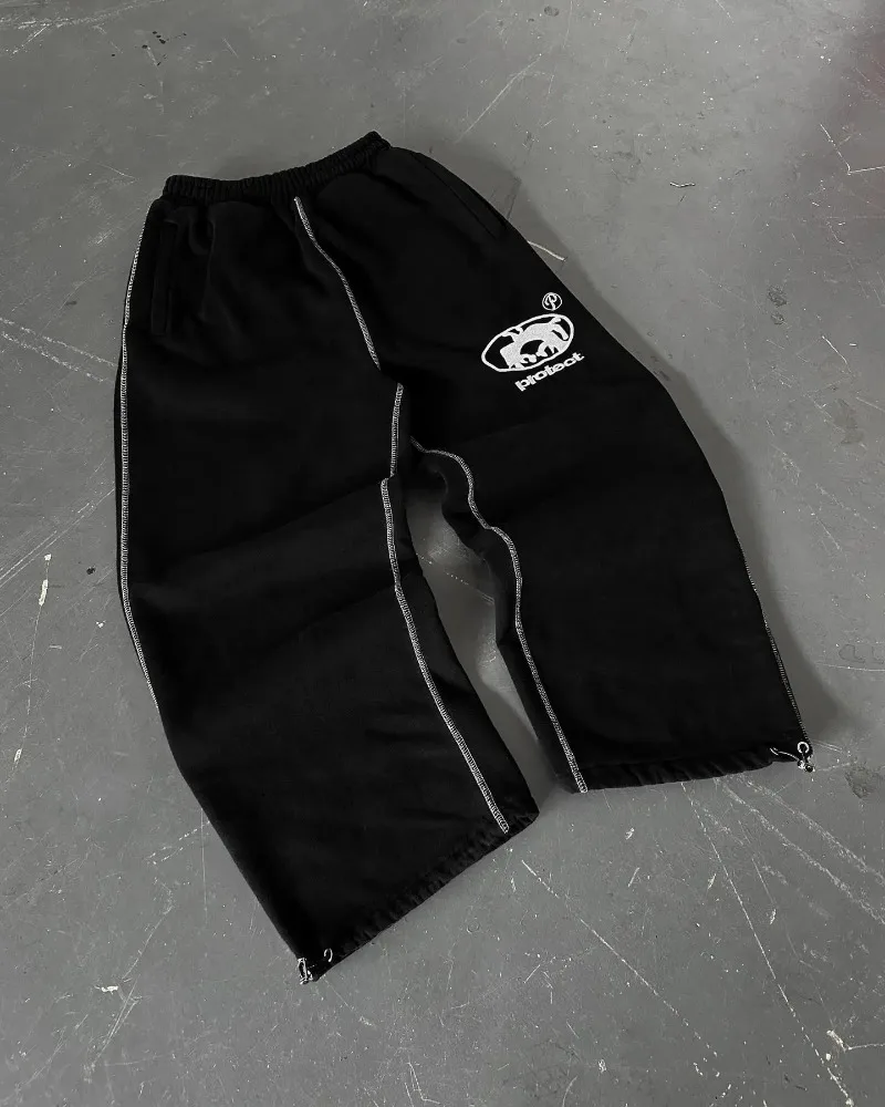 الأمريكية الرجعية المطرزة إلكتروني نمط Sweatpants الرجال Y2K الشارع الهيب هوب فضفاض موضة عادية عالية الخصر Sweatpants المرأة