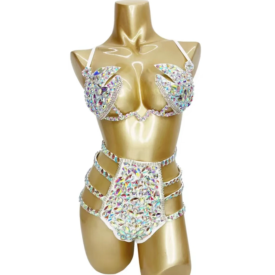 Samba Carnival Festival Outfit Women Rhinestone Wire Bra Shorts Belly Dance Performance Costume Singer Dancer Sexy Bikini Set