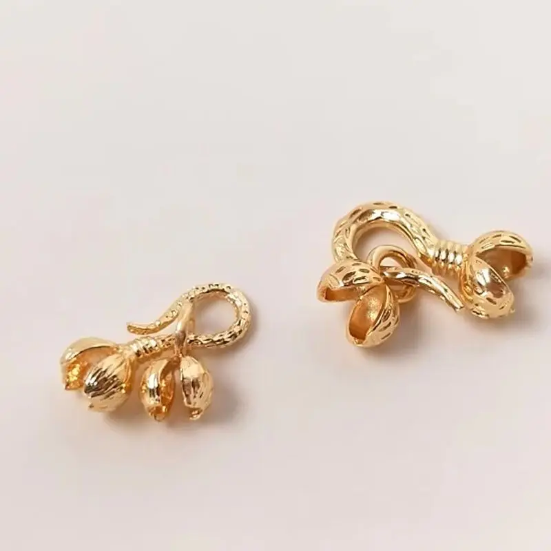 14K Gold Wrapped Flower Bud Double Clasp Fish Hook Shaped Closing Buckle Connection Buckle DIY Bracelet Accessory Material B928