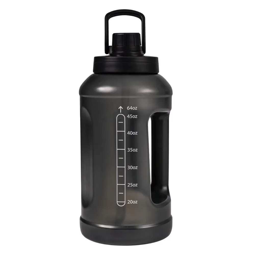 2 in 1 Lid Straw and Chug Cap 64oz Reusable Plastic Water Bottle Lightweight Translucent Black Large Capacity