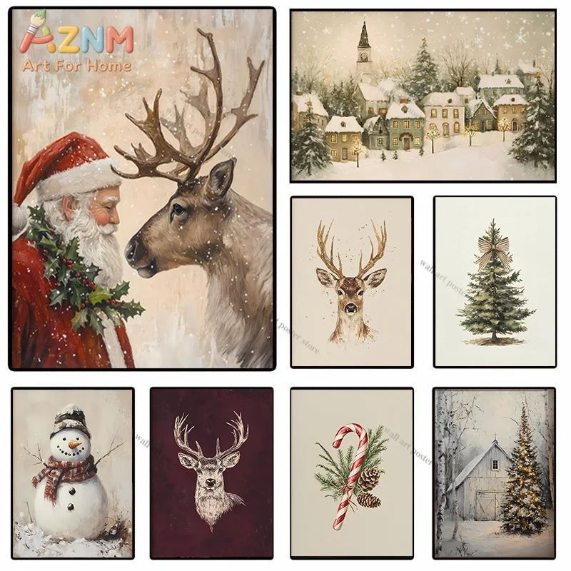 Christmas Wall Art Poster Vintage Holiday Printables Red & Green Christmas Decor Festive Quotes Prints Poster Xmas Party Decor