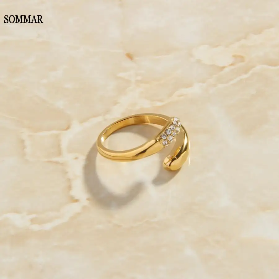 SOMMAR-anillo chapado en oro para mujer, sortija con forma de serpiente, cristal blanco, talla 7, precios en euros