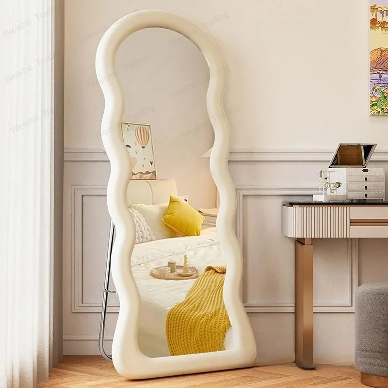 Double-layer wavy flannel full-body full-length mirror, single large floor-to-ceiling mirror mirror