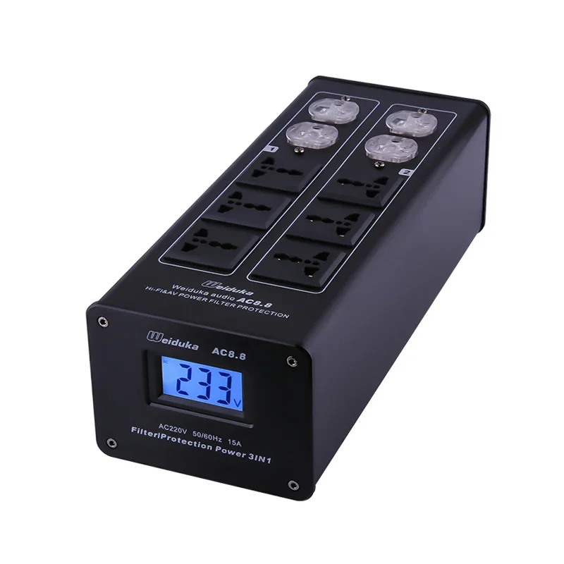 Weiduka US Audio filtro purificador acondicionador protección contra rayos toma de corriente CA AC8.8 3000W pantalla LED