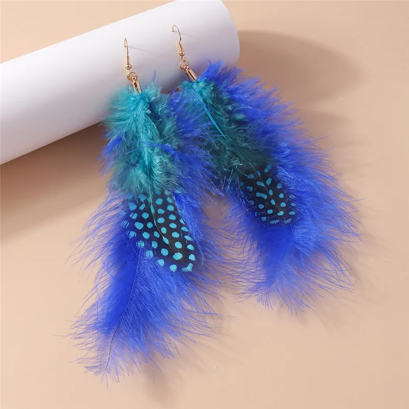 Aihua Boho lange Feder Ohrringe für Frauen schicke Huggies Zigeuner Fransen Ohrringe handgemachte Aussage Schmuck Geschenke – Detail 5