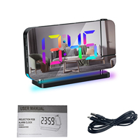 Projection Alarm Clock Matching Mirror Surface 6 Level Brightness Dimmer USB Charger 7Inch RGB Colorful LED Digital Clock
