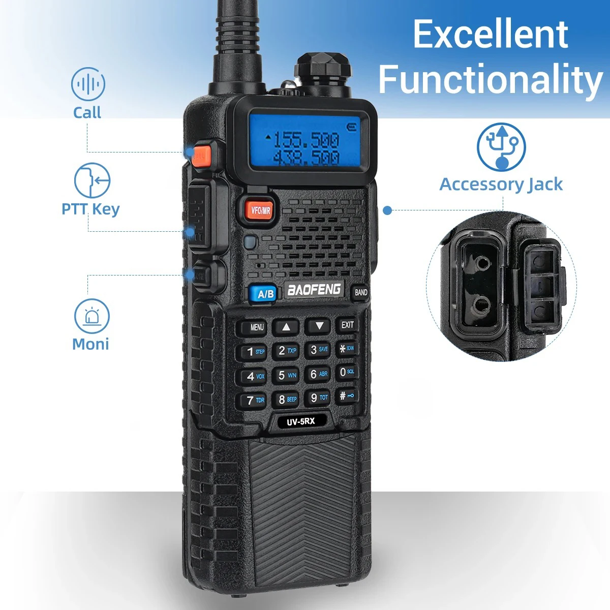 Baofeng UV-5RX Walkie Talkie Set 3800mAh Full Band Wireless Copy Frequency Long Range Ham Radio UV-5R K5 Portable Two Way Radio