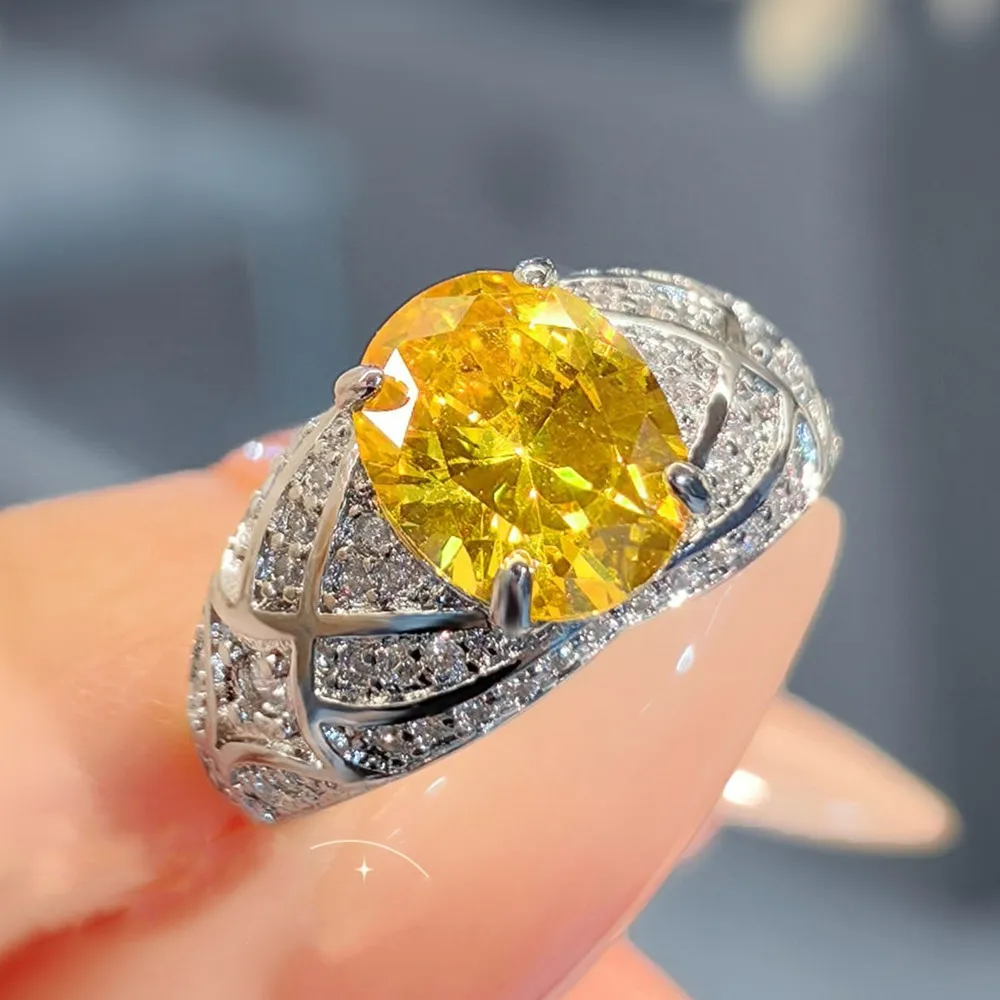 

Сверкающие сияющие огранки, желтые цитрины, драгоценные камни, бриллианты, кольца для женщин, роскошные ювелирные изделия, стерлинговое серебро 925, шикарные ремешки