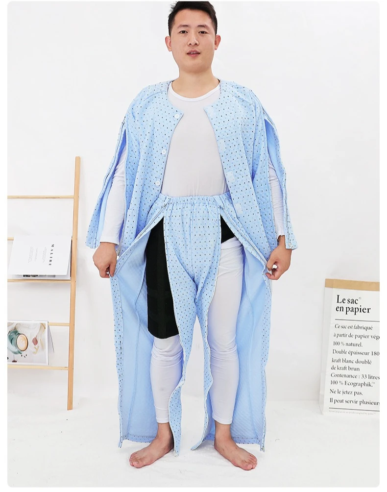 Spring Autumn  Paste Nursing Clothes Easy To Wear Off for Gown Bedridden Elderly Pajamas Sleepwear