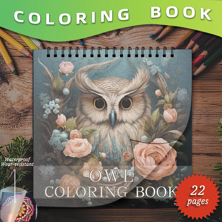 Owl Coloring Pages Book 8.27x8.27 inches 22 Sheets Relaxing Gift for Family