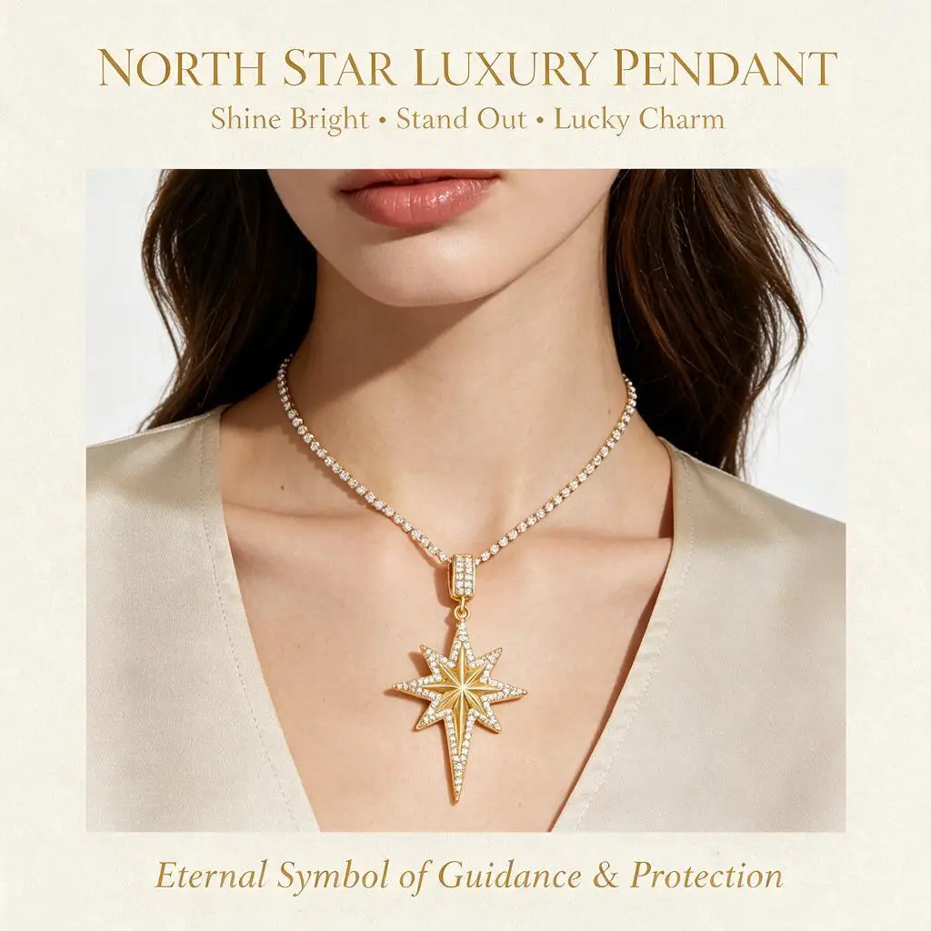 Ins Luxury18k Gold Plated Copper Micro Paved Zircon North Star Pendant Optional Twisted Chain Luxury Jewelry Gift For Women