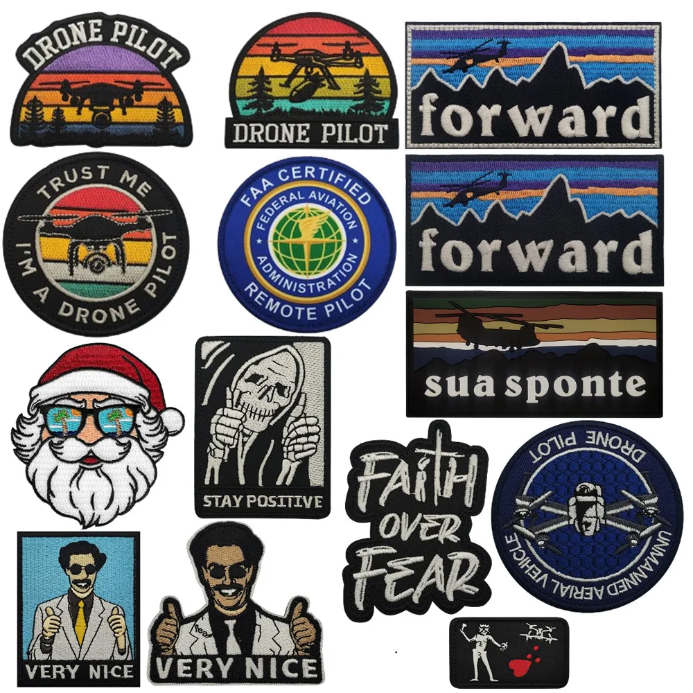 إلى الأمام، لطيف جدًا، البقاء إيجابيًا، رقعة قماش مطرزة بدون طيار FAA بدون طيار، ملصق سحري على ظهره، شارات مطرزة #1