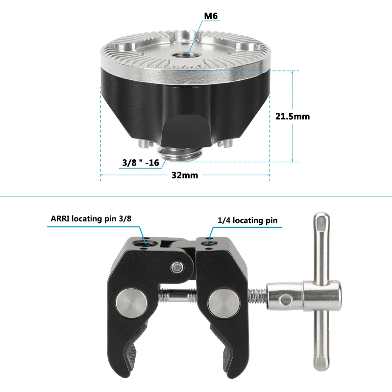 HDRIG Multi-purpose Super Crab Clamp With ARRI Rosette Mount M6 Female Thread