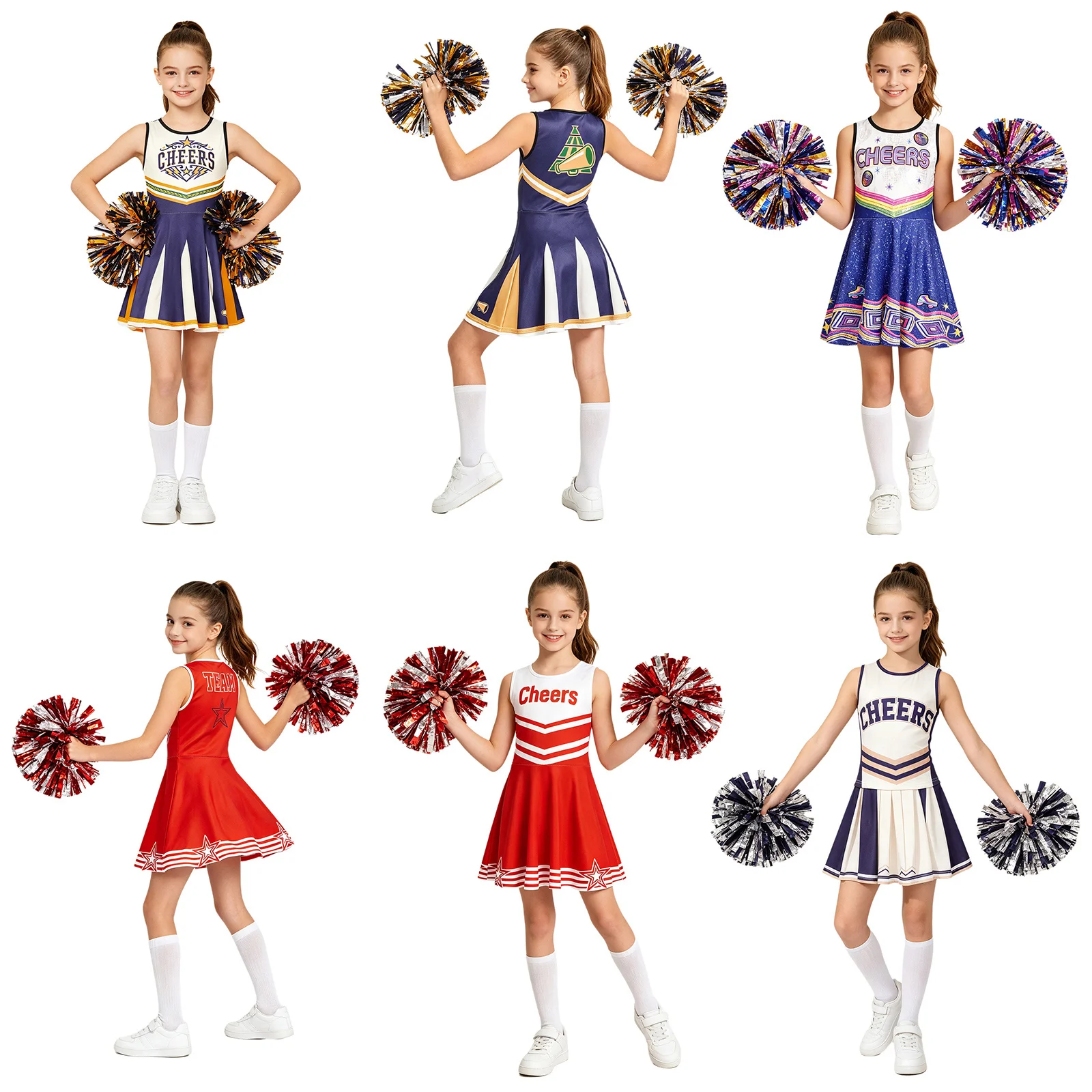Mädchen Cheerleader-Kostüm Cheerleader-Kleid Rollschuh-Party-Tanzoutfit Schul-Cheerteam-Wettbewerbs-Tanzkleidung – Detail 2