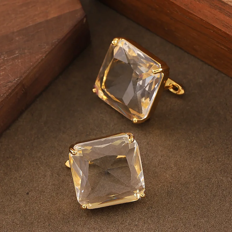 

2025 New Women Square Sugar Glass Crystal Earrings Copper 18K Gold Plated Eco-friendly Ear Studs Daily Party Accessories