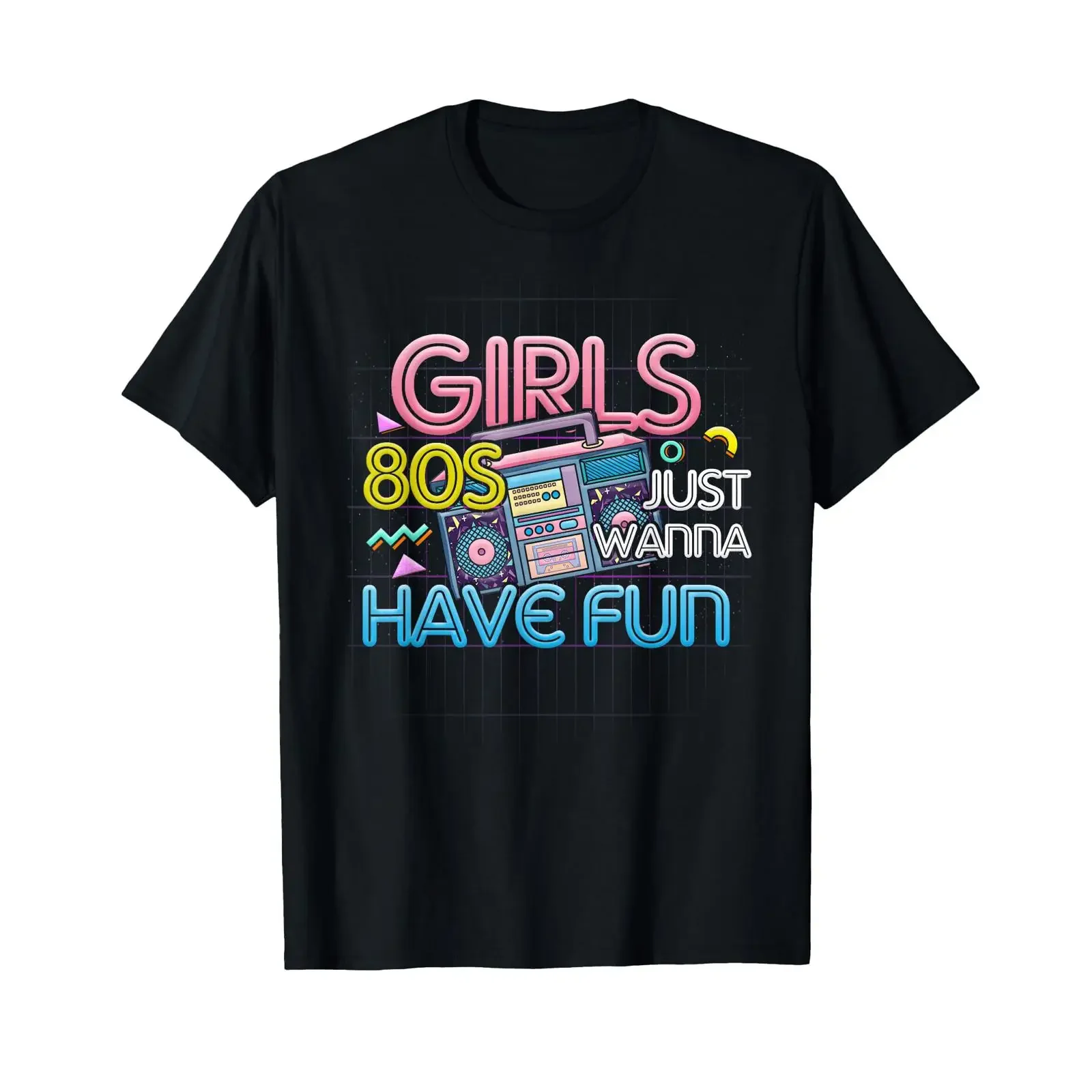 Girl Just Wanna Have Fun Nostalgia 1980s 80s Throwback T Shirt vintage Washed Top For Everyday Wear Versatile Unisex Breathable
