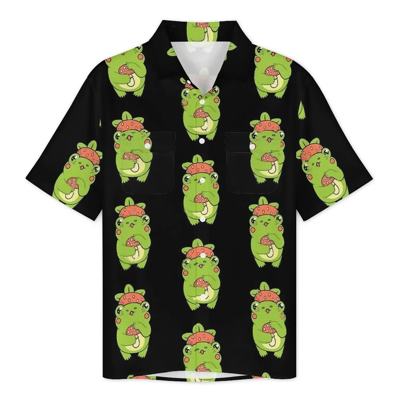 Kawaii Frog Casual Shirt Animal Strawberry Vintage Hawaiian Shirts Men Short Sleeve Beach Streetwear Plus Size 6XL 7XL Blouses