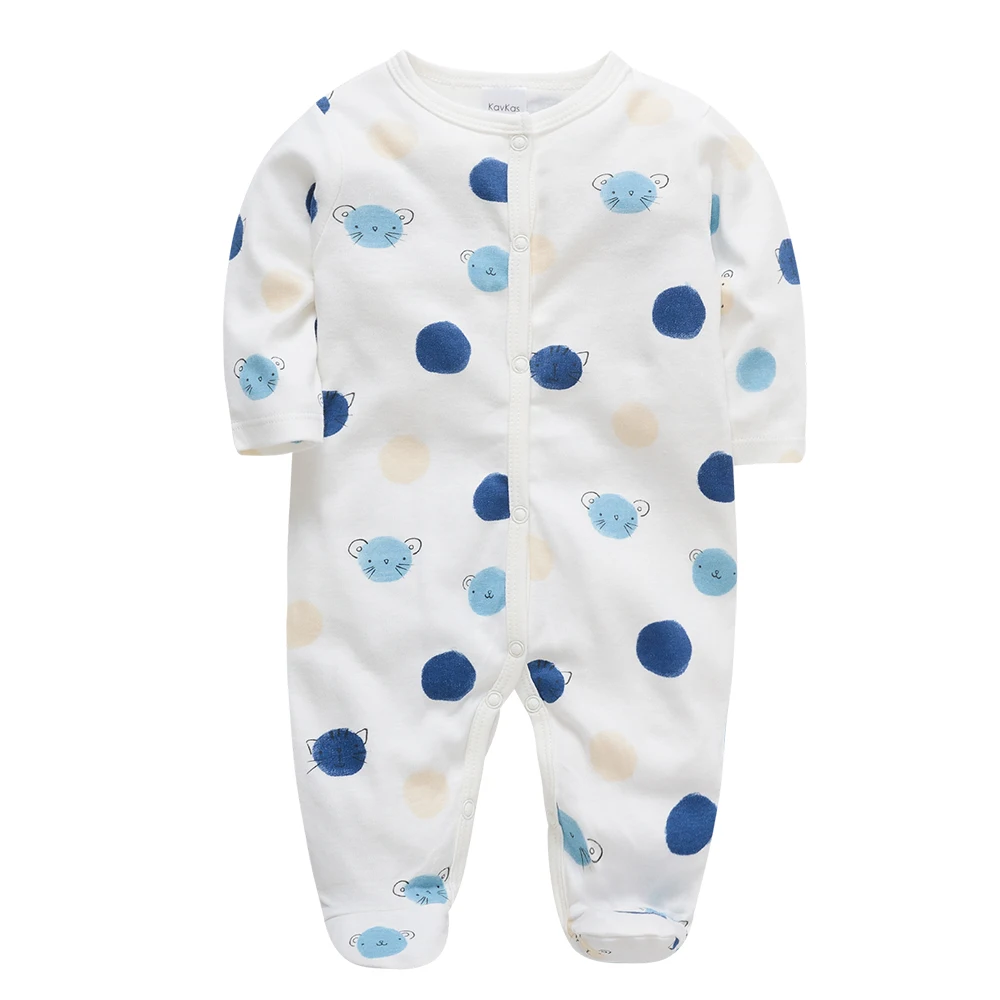 Spring Baby Boys Clothing Cotton Blue Bear Printing Kids Rompers Knit Cotton Newborn Overalls Pajamas